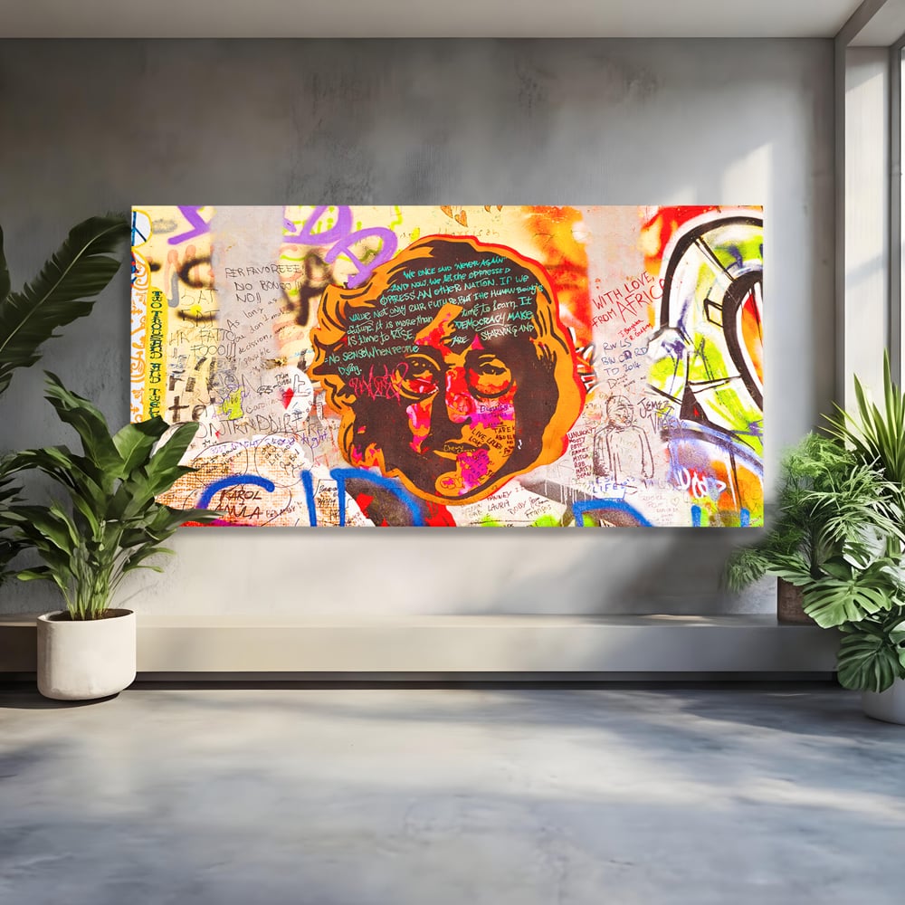 Tablou canvas cu tablou canvas cu john lennon si graffiti, fara rama, pe sasiu de lemn